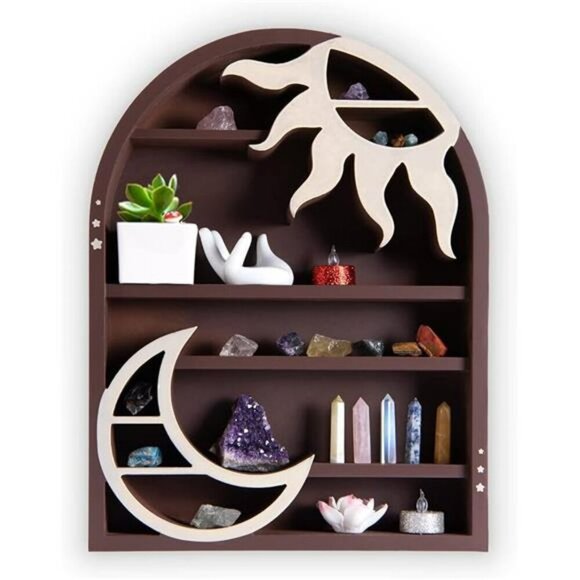 Wooden Moon Shelf Wall Decor Crystal Holder Spiritual Witchy Room Display - Picture 8 of 8